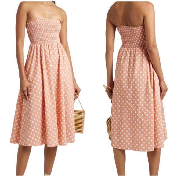 Caroline Constas NWT Haisley Shirred Polka-dot Poplin Midi Dress Size L Pockets - Picture 1 of 11